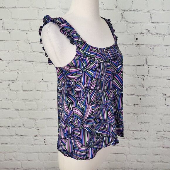 Marc By Marc Jacobs Ruffle Strap Blouse Top Geometric Print Sleeveless XS - Picture 4 of 9